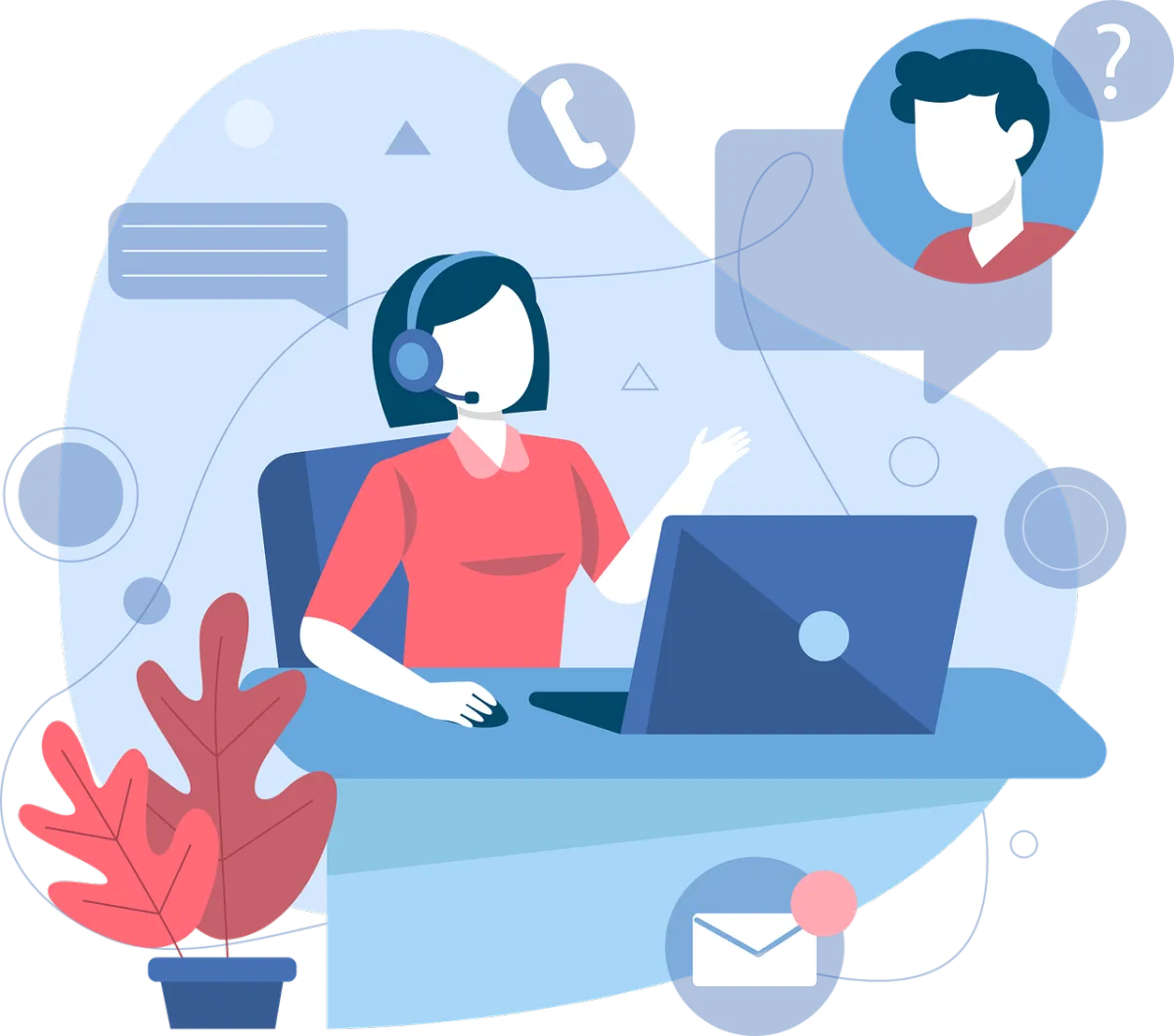 A cartoon depiction of a customer service call