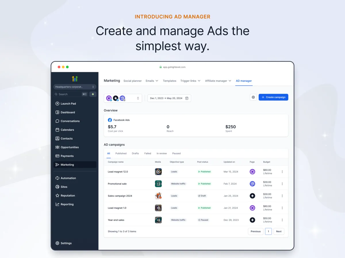 Launch of Ad Manager