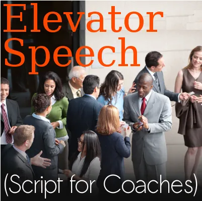 Business people interacting at an event, representing networking and elevator pitch skills for coaches.