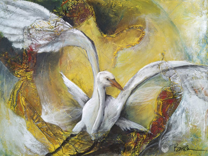 Laura Basha's painting of a Whitebird Crane representing personal purpose
