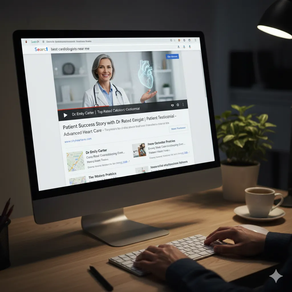 A graphic showing a video thumbnail prominently displayed at the top of search engine results, symbolizing increased visibility through video SEO.