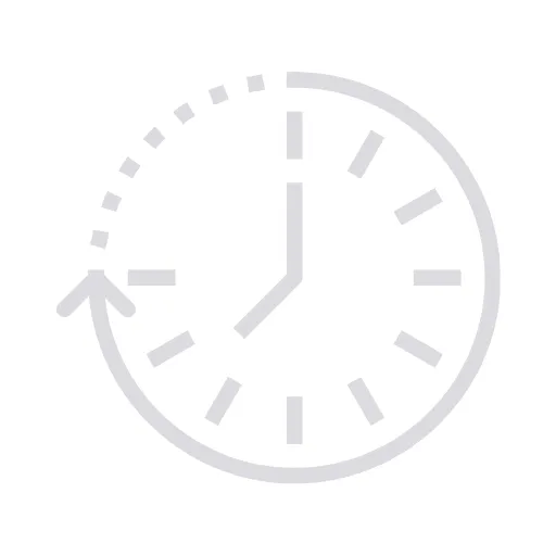 Icon of a clock with an arrow and segmented outline, symbolizing time-saving features for construction businesses through efficient workflows.