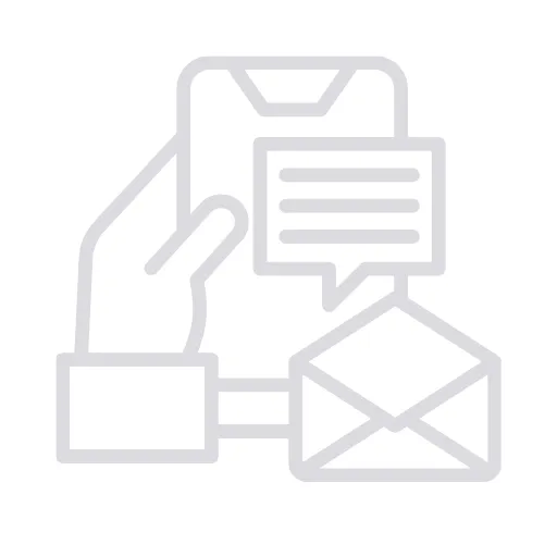 Icon of a hand holding a smartphone with an envelope and speech bubble, representing email and SMS campaigning tools for construction businesses.