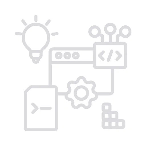 Graphic showing interconnected software icons, including a gear, lightbulb, and coding elements, symbolizing seamless integrations for construction tools and platforms.