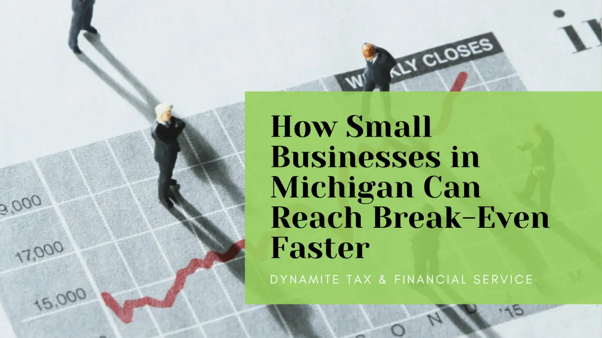 Small business owner in Michigan calculating break-even point on laptop