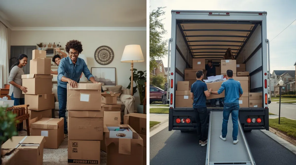 Stack of professional moving bins compared to cardboard boxes for a Burlington County NJ move