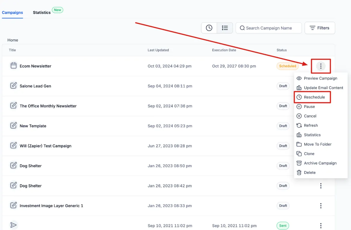 Cách lên lịch lại chiến dịch email (Email Builder)