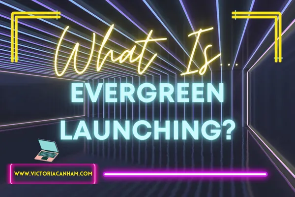 A neon sign in bright yellow, turquoise and pink that read "what is evergreen launching"