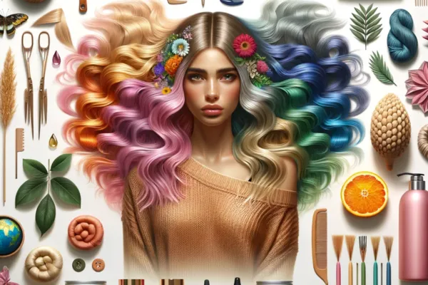 A diverse array of individuals showcasing a range of 2024 hair trends, including natural textures, vibrant colors, and accessorized styles, set in a modern and inclusive environment.