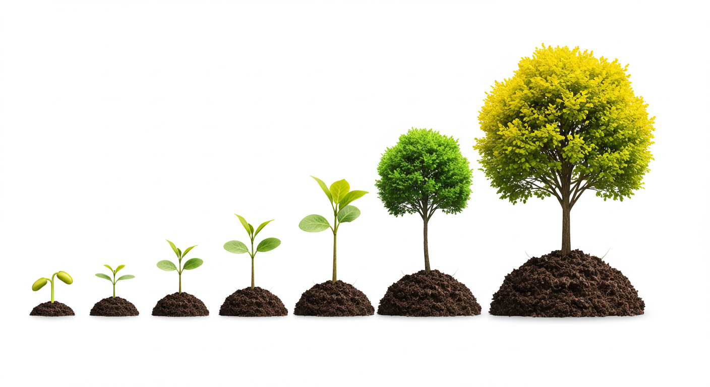Seedling growing into a tree to illustrate the power of compounding
