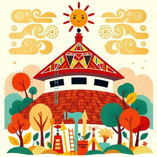 A photorealistic blog cover image featuring a suburban neighborhood in Lyndhurst, New Jersey, centered around the theme "Roofing Contractors Near Me in Lyndhurst." The foreground displays a freshly installed roof with detailed textures and materials, sunlight reflecting off the shingles, creating an inviting atmosphere. Surrounding landscaping includes well-tended bushes, colorful flower beds, and a manicured lawn, highlighting professional home upkeep. In the background, the Lyndhurst skyline is silhouetted against a bright blue sky with fluffy clouds, promoting a friendly community feel. A whimsical cartoon-style squirrel peeks from behind a tree, holding a tiny tool belt, adding humor while keeping the focus on home improvement. The warm color palette of greens, browns, and bright blues evokes a serene and engaging atmosphere, appealing to both homeowners and contractors. This image represents reliable roofing services in a familiar, welcoming residential setting that balances professionalism with approachability.