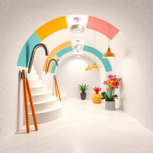 A visually captivating blog cover image for "Room Addition Contractors in North Arlington, New Jersey," showcasing a stylish blueprint of a house with vibrant OpArt style room additions. The blueprint transitions into a dynamic abstract pattern, featuring various shapes and sizes of proposed rooms, equipped with playful details like miniature furniture silhouettes and quirky windows, adding depth and dimension. The professional yet inviting tone conveys reliability and creativity in home improvement. The background features a calming gradient of greens and warm earth tones, reflecting North Arlington's lush environment while incorporating optical illusions that evoke a sense of expansion. Dynamic lines and shapes float above the blueprint, suggesting modern construction activity within an OpArt aesthetic, while light and shadow interplay enhances the multi-dimensional feel, encouraging exploration of home renovation intricacies.