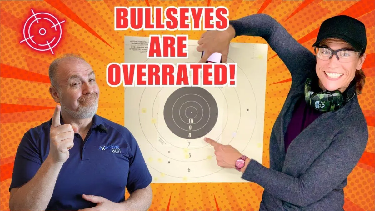 A lady shooter showing off her target