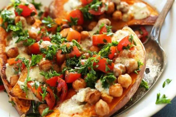Mediterranean Baked Sweet Potatoes