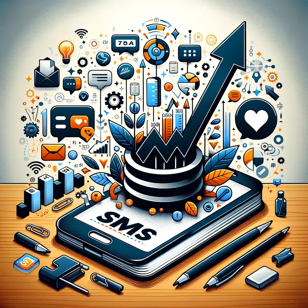 Cover image for a blog on building a business SMS subscriber list, featuring a smartphone with messaging icons and dynamic graphics representing an expanding network of communication, symbolizing the development of an effective SMS marketing strategy.