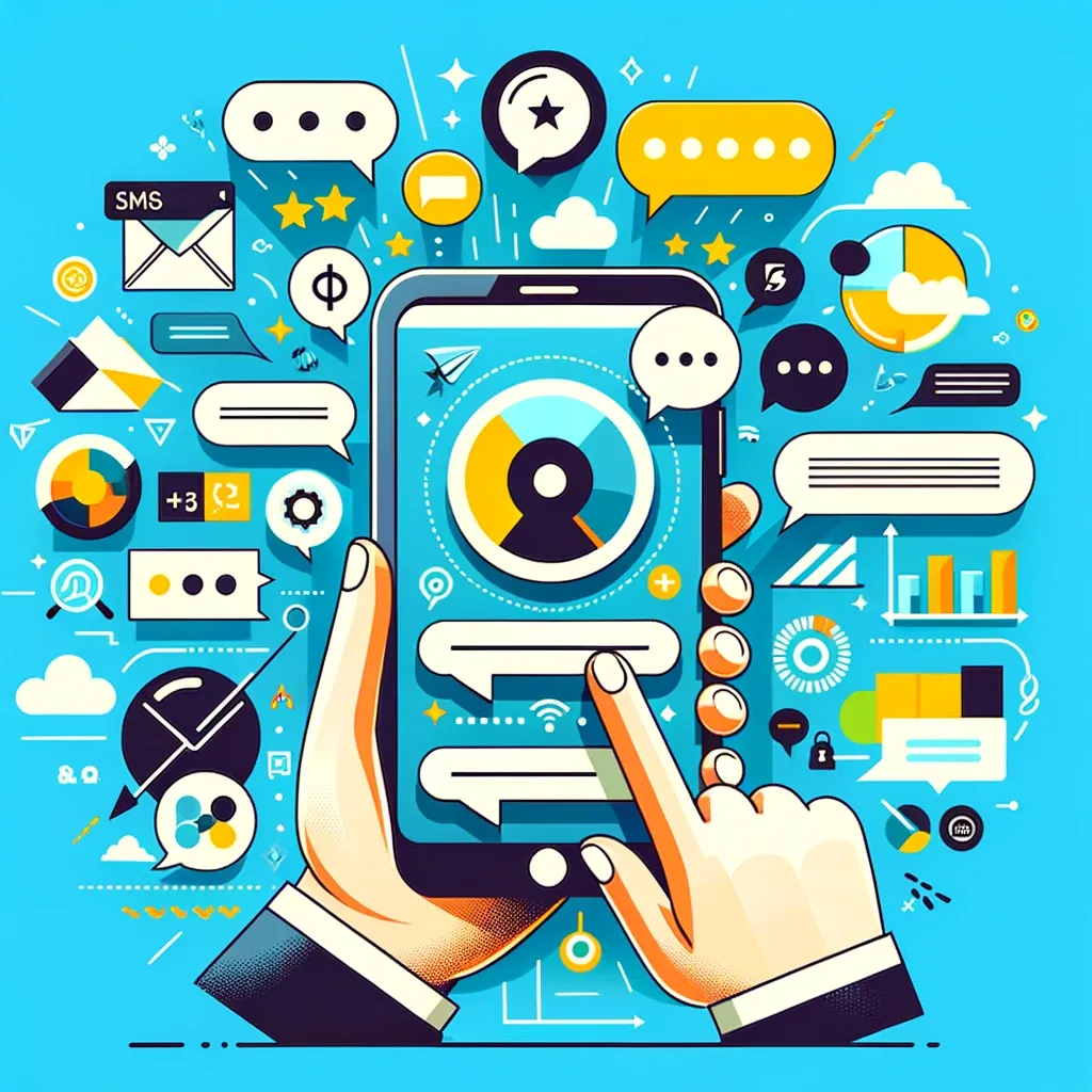 Cover image for the blog post 'Why Businesses Should be Texting Customers', featuring a smartphone with chat bubbles, graphical elements representing customer engagement and business growth, and symbols highlighting the significance of direct SMS communication as a key tool for digital-age business success and enhanced customer relationships.