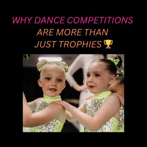 Six-year-old dancers smiling backstage, excited and ready to perform at a dance competition