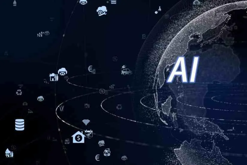 5G and AI technology, Global communication network concept.