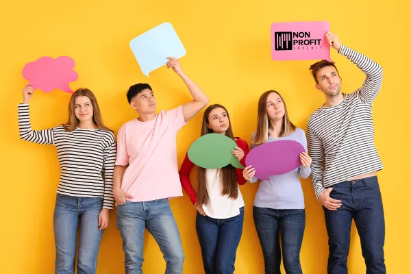 Group of People with Blank Speech Bubbles