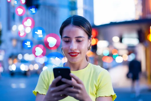 woman on phone with social media