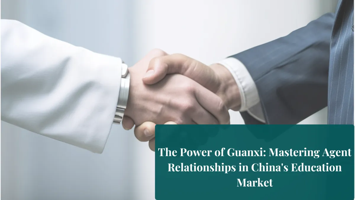 Business professionals shaking hands in a modern Chinese office setting, symbolizing the importance of guanxi (relationship building) in Chinese business culture