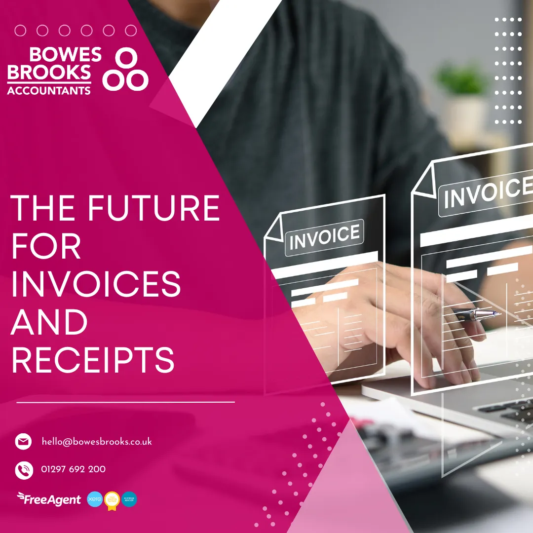 Bowes Brooks Accountants graphic showing digital invoices and electronic receipts, representing the future of invoicing and HMRC-compliant record-keeping.