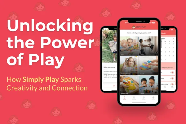 Two children smiling while doing a colorful hands-on craft activity at a table, surrounded by markers, scissors, and paper—highlighting screen-free creative play supported by the Simply Play app