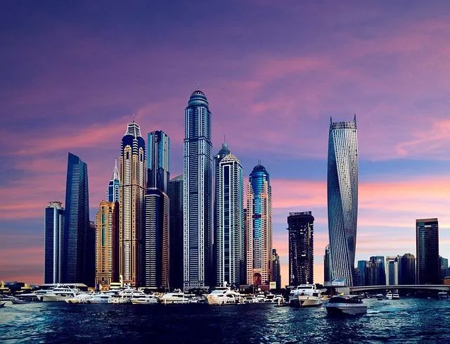 City Skyline on Water with boats