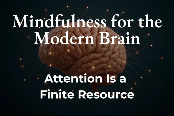 Human brain with text: Mindfulness for the Modern Brain. Attention is a Finite Resource.