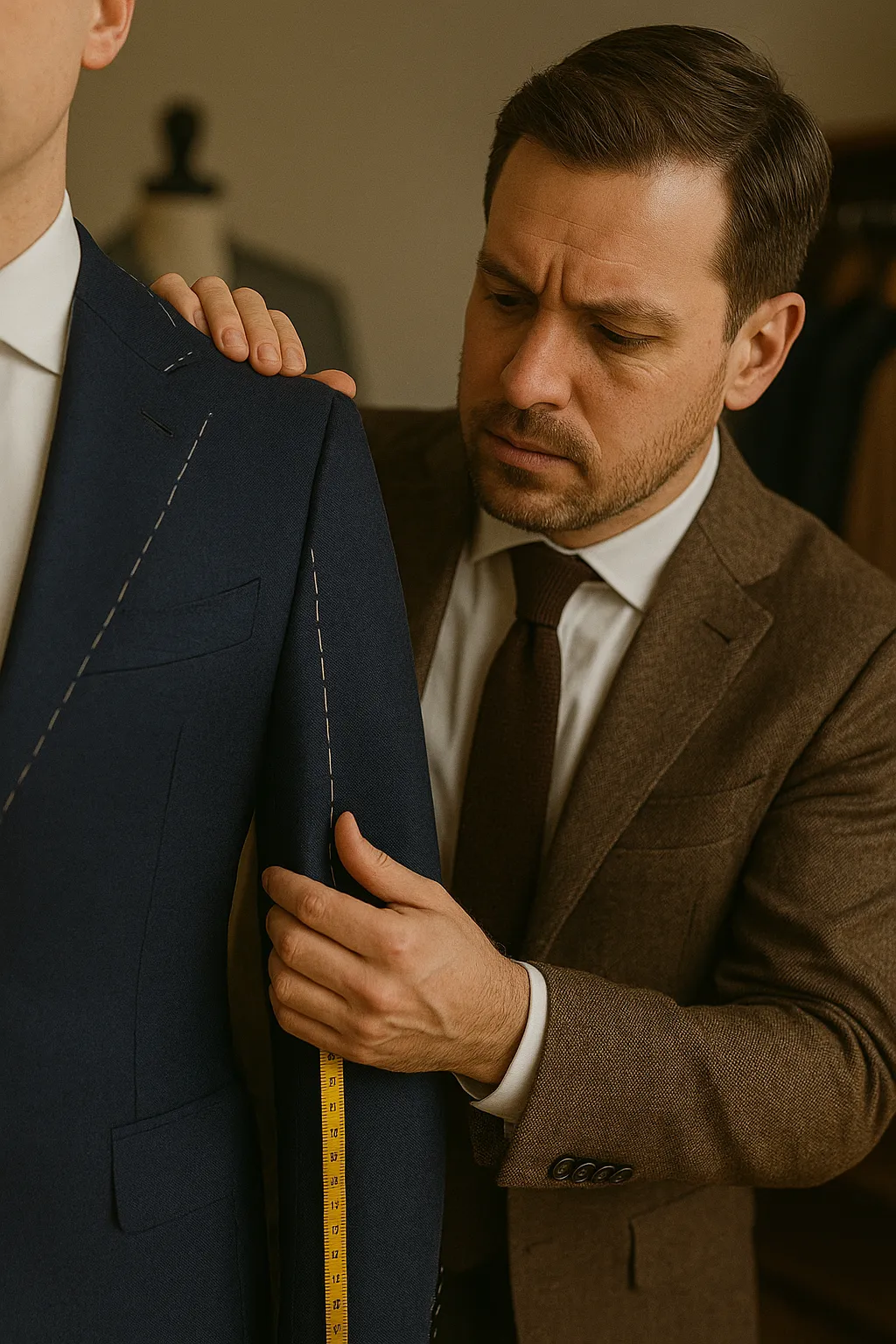 a tailor measuring for alterations to be done