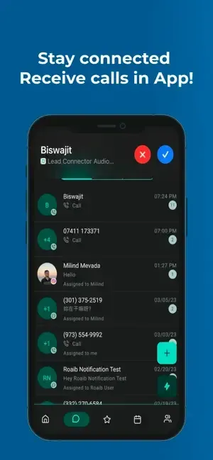 Receive calls in app