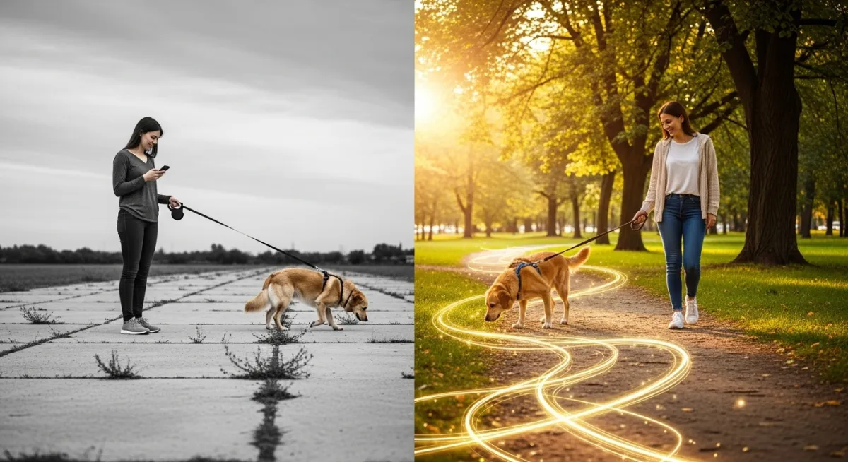 woman walking a dog