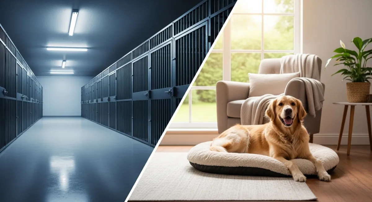 Calm dog in home vs kennels