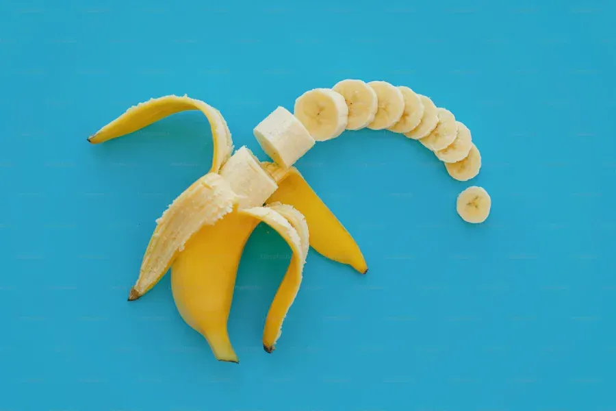 A peeled and sliced banana