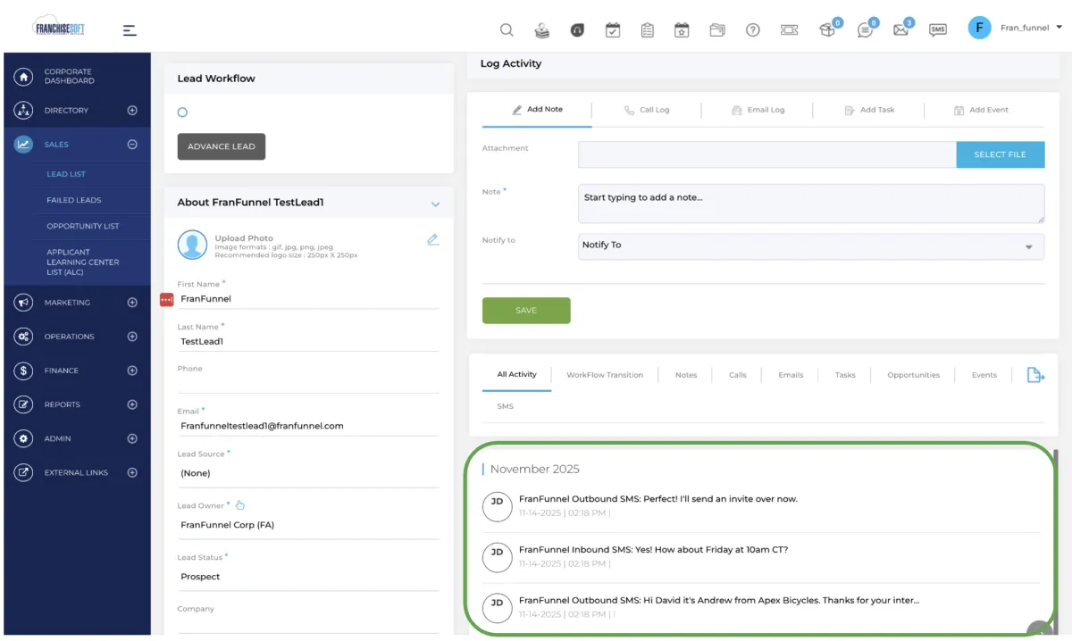 FranFunnel FranchiseSoft Integration