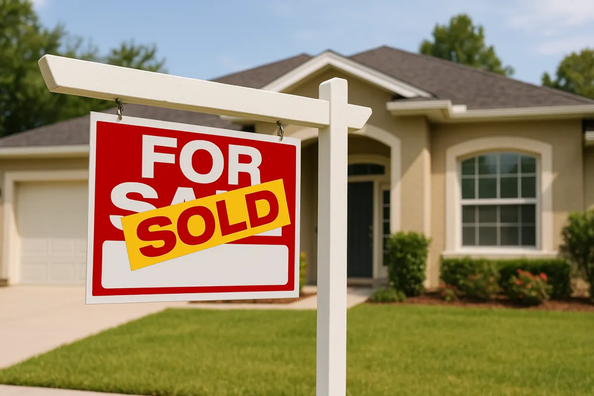 Real estate agent shaking hands with a client in front of a well-maintained home, symbolizing a successful home sale in Deltona, Florida.