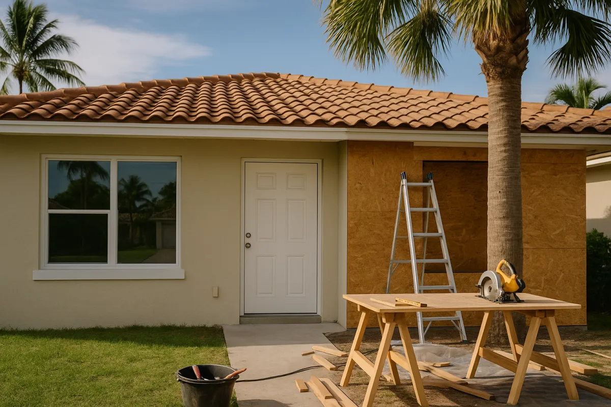 "Modern Florida home exterior with fresh landscaping, updated front door, and bright curb appeal—showcasing renovation upgrades that increase home value before selling."