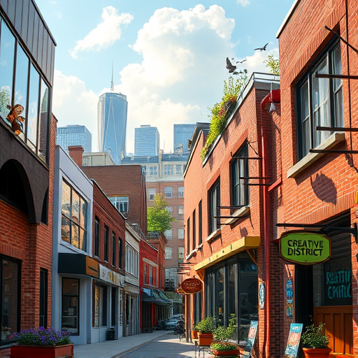 A vibrant and evocative expressionist illustration depicting a cityscape filled with innovative, eco-friendly buildings crafted from sustainable materials. The structures are exaggerated in form, with swirling, dynamic lines and bold, sweeping brushstrokes that emphasize movement and energy. Some buildings are composed of intertwined bamboo, recycled metal, and glass with organic, flowing shapes, giving a whimsical yet purposeful vibe. Trees and lush greenery cascade over rooftops and walls, their exaggerated leaves bursting with vivid greens, contrasting with the warm earthy tones of reclaimed wood facades and vibrant solar panels that glint with stylized, almost surreal reflections. In the foreground, playful details such as a mischievous squirrel peering out of a tiny green rooftop garden or a quirky wind turbine resembling a whimsical sculpture add personality and humor. The background features a sky painted in swirling, expressive hues of deep blues, fiery oranges, and sunburst yellows, evoking both optimism and the vibrancy of a sustainable future. The environment is bustling yet harmonious, with abstract clouds and dynamic lines suggesting movement toward eco-conscious innovation. The overall mood is inspiring and energetic, encouraging creativity and hope for environmentally responsible architecture. The art style’s characteristic distorted perspectives and lively strokes imbue the scene with a lively, almost dreamlike quality, perfectly capturing the playful yet serious theme of sustainable building practices for architects.