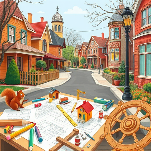 A detailed and realistic depiction of a modern architectural consultation office set against the backdrop of Passaic, New Jersey, capturing the essence of professional expertise and local charm. The scene features a sleek, glass-fronted building nestled amidst a vibrant urban neighborhood: colorful brick facades, vintage lamp posts, and lush greenery lining the streets. In the foreground, a well-designed outdoor notice board displays colorful architectural sketches and blueprints pinned in an organized, eye-catching manner, suggesting accessibility and creativity. A smartly dressed, approachable architect, with a friendly expression, is engaged in explaining design plans using a 3D model displayed on a tablet, emphasizing innovation and personalized service. Nearby, a quirky touch appears with a small garden gnome perched atop the blueprint stack, adding a playful, unexpected element that hints at community warmth and personality. The environment hints at Passaic’s blend of historic and modern architecture, with subtle hints like fire escapes and cobblestone sidewalks subtly incorporated in the background, against a clear sky at golden hour, bathing everything in warm, inviting light. The mood is professional yet approachable, conveying confidence with a touch of playfulness. The color palette features earthy tones—warm browns, inviting reds, soft greens—interspersed with the crisp clarity of glass reflections and the vibrant hues of the town’s architecture, capturing a realistic yet lively atmosphere. Overall, the scene radiates professionalism and creativity, inviting viewers to explore where they can obtain reliable architectural consultations in Passaic, New Jersey, with a memorable, approachable charm.