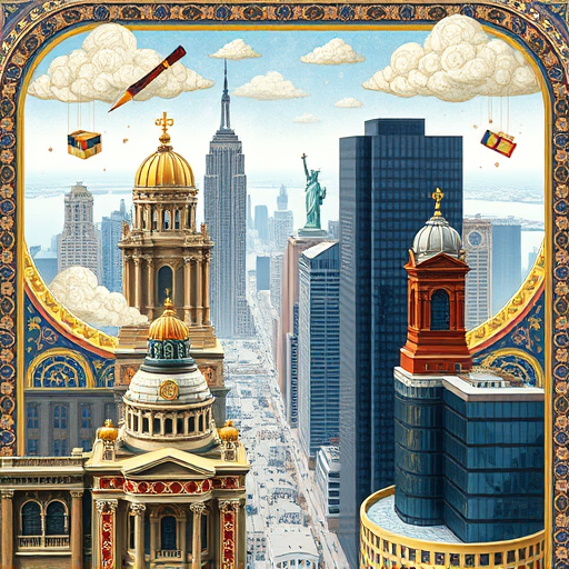 A vibrant and detailed scene depicting the search for architects in Jersey City, New Jersey, showcases a bustling urban landscape with a mix of modern and historic architectural styles. The foreground features a sleek, open smartphone or tablet displaying a map pinpointing architecture firms, with stylized icons representing diverse building styles—skyscrapers, historic brownstones, and innovative contemporary designs—hovering above the device. Nearby, a whimsical, oversized magnifying glass with a quirky handle sits atop a city brick wall, emphasizing the concept of exploration. The background captures the iconic skyline of Jersey City, including the Freedom Tower and the Goldman Sachs Tower, with detailed reflections shimmering on the Hudson River, subtly hinting at the city’s dynamic skyline. To add personality, small playful elements like tiny floating blueprint papers, miniature construction helmets, and tiny floating clouds shaped like gears or pencils drift through the space, providing an energetic and creative vibe. The environment exudes a professional yet approachable tone, blending realism with a touch of whimsical charm to convey the idea of discovering top-tier architectural talent in the city. The color palette balances cool grays and blues of the cityscape with warm accents of orange and yellow, evoking a sense of optimism and innovation. The overall style is realistic, with crisp details and a subtle glow on the buildings, emphasizing clarity and professionalism while incorporating quirky details for a memorable visual impact suitable for a blog cover.