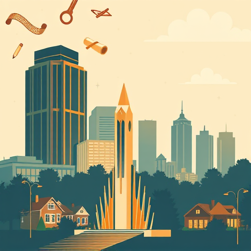 A vibrant and dynamic neo-expressionist scene depicting small architecture firms in Bayonne, New Jersey, showcasing a lively, colorful cityscape with exaggerated, bold brushstrokes and energetic lines. The composition features a cluster of quirky, stylized office buildings and architectural sketches, with exaggerated windows and whimsical rooflines that evoke a sense of creativity and individuality. Incorporate playful elements such as a towering blueprint spiral winding around a building, or floating drafting tools like rulers and pencils animated with expressive, lively strokes, giving the scene a quirky personality. The background highlights the scenic Port Newark skyline in an abstracted, semi-urban setting, with the waterfront shimmering in deep blues and vibrant greens, hinting at the industrial and maritime spirit of Bayonne. The mood exudes a mix of professional ambition and creative playfulness, with an underlying sense of pride in small-scale craftsmanship. Bright, contrasting colors like fiery oranges, deep purples, and vivid turquoise dominate the palette to bring energy and emphasis, while textured brushwork adds intensity and emotional depth characteristic of neo-expressionism. The sky is a swirl of swirling brushstrokes in warm hues, symbolizing inspiration and the bustling energy of local entrepreneurship. The entire scene balances a sense of chaos and harmony, capturing the quirky charm of Bayonne’s architecture scene with a creative, almost abstract flair, making it an eye-catching and unique blog cover that celebrates small studios and inventive spirit in a lively, artistic landscape.