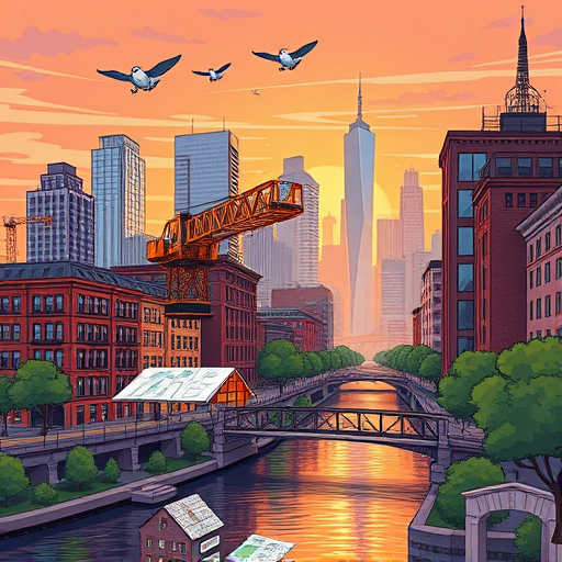 A vibrant Bauhaus-inspired collage illustrating the search for architects in Stamford, Connecticut. Imagine sleek geometric shapes layered to evoke modern architectural forms, with clean lines and balanced symmetry capturing the essence of design and innovation. Central to the composition is an abstract city skyline featuring stylized, simplified buildings—some with flat roofs, others with geometric arches—rendered in bold, primary colors like deep reds, bright blues, and sunshine yellows to evoke a lively yet professional atmosphere. Interwoven among these structures are minimalist icons of tools—such as compasses, rulers, and stylized blueprints—crafted with playful asymmetry that adds a quirky touch. In the foreground, subtly integrated, are stylized geographical markers resembling classic location pins, hinting at "Stamford," softly outlined with abstract, grid-like patterns echoing urban planning. The background showcases a clear, calm sky in muted pastel shades, providing a serene contrast to the vibrant structures, reinforcing a sense of reliability and expertise. An optional light grid overlay ties all elements together, hinting at precision and craftsmanship. The overall tone balances professional sophistication with a touch of playful creativity—ideal for a blog cover aiming to guide readers toward architectural expertise in Stamford. The Bauhaus style emphasizes geometric abstraction, functional form, and bold color blocking, capturing both the modern spirit and the inviting warmth of the local community, while quirky details like a tiny, stylized bird perched atop a building or a whimsical spiral staircase add personality without cluttering the scene.