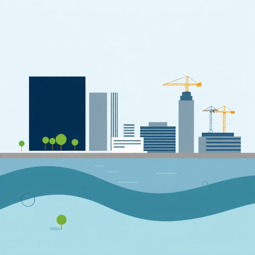 A vibrant visionary art scene capturing the innovative spirit of commercial building architects in Paterson, New Jersey. The composition features a dynamic skyline with a blend of futuristic and historic architecture, where sleek glass towers seamlessly intertwine with classical brick factories and ornate facades reminiscent of Paterson’s industrial heritage. Floating above the cityscape are translucent, holographic schematics and design blueprints, shimmering in iridescent blues, golds, and deep emerald greens, conveying a sense of creative ingenuity and forward-thinking. In the foreground, abstract representations of architectural tools—compasses, rulers, and stylized drafting beams—interact with whimsical, oversized gears and gears with playful, exaggerated cogs, adding a quirky personality to the scene. The environment exudes a tone of professionalism infused with a touch of playful curiosity, capturing the essence of visionary design and community growth. The background hints at an energetic city skyline under a twilight sky, where the last warm rays of sunset blend into a deep indigo, dotted with twinkling stars and stylized lightning bolts symbolizing inspiration. A soft glow radiates from the blueprints and holographic overlays, emphasizing innovation and creativity, all rendered in a visionary art style with a rich, expressive color palette of electric blues, luminous golds, vibrant teals, and deep midnight hues, evoking both sophistication and imaginative wonder. This artistic depiction embodies the pioneering spirit of Paterson’s architects, blending a sense of history with future visions in a playful yet professional mood.