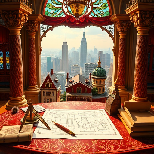 A vibrant and lively impressionist scene capturing the essence of top commercial architects in Montclair, New Jersey. The visual features a charming urban setting with modern skyscrapers and sleek office buildings, softened by dappled light and textured brushstrokes that evoke a sense of creative energy. In the foreground, whimsical architectural sketches and blueprints float amid colorful splashes of paint, suggesting innovation and visionary design, while playful, exaggerated details like a tiny steampunk-inspired watchtower or a miniature flying drone with colorful flags add quirky personality. The environment showcases tree-lined streets with vintage lampposts, residential facades blending seamlessly with contemporary commercial structures, hinting at the harmonious balance of old and new in Montclair. The background hints at rolling hills and distant mountains, bathed in warm, inviting sunlight that conveys optimism and artistic inspiration. The overall tone is dynamic yet approachable, inspiring curiosity about architectural creativity, with a touch of humor in the exaggerated perspective and lively textures typical of impressionism. Subtle details like a magnifying glass over a building plan or a creative toolbox overflowing with colorful tools add charm and personality, making the scene engaging and visually rich without overwhelming the viewer. The color palette features soft pastels—creamy yellows, cheerful oranges, calming blues, and lush greens—that evoke warmth, professionalism, and a sense of thoughtful innovation, perfectly suited for a compelling blog cover image celebrating Montclair’s architectural ingenuity.