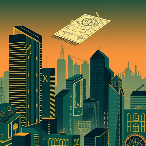 A vibrant, detailed digital artwork depicting an architectural workspace set against the scenic backdrop of Yonkers, New York. The foreground features a sleek drafting table strewn with colorful blueprints, precision tools, and tiny models of modern and historic buildings, subtly emphasizing the diversity of architectural styles in the area. Nearby, a quirky, anthropomorphic calculator with googly eyes and a tiny hard hat adds a playful touch, hinting at the theme of cost and budgeting. To the side, a vintage-looking clock blends seamlessly with a stack of architectural books, some open to colorful sketches of the Yonkers skyline. In the background, oversized windows reveal a panoramic view of Yonkers’ lush parks, historic rooftops, and the Hudson River glistening under a calm, late-afternoon sky, with soft clouds drifting above. The atmosphere conveys a professional yet approachable tone, blending the seriousness of architectural planning with a fun, inviting personality through quirky details. The lighting is warm and inviting, with a subtle glow highlighting the textures of paper, wood, and metal. The color palette leans toward warm earth tones with pops of vibrant blue, orange, and green, evoking both creativity and trustworthiness. The overall scene captures a lively, engaging workspace that invites curiosity about the costs of architecture services in Yonkers, effortlessly combining professionalism with creative flair in a clean, modern digital art style.