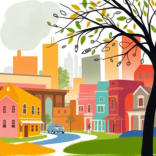 A striking hyperrealistic depiction of Paterson, New Jersey, focusing on the vibrant architecture scene where aspiring architects might seek inspiration. The scene showcases a bustling urban street corner lined with a diverse array of historic and modern buildings, each rendered with impeccable detail—from intricate brick facades and ornate window frames to sleek contemporary glass structures. A classic bridge arches gracefully over the background river, reflecting the city's industrial heritage, with subtle hints of rust and weathering that tell stories of resilience. Along the sidewalk, stylized, oversized blueprints and construction tools—compasses, rulers, sketches—are scattered, adding a quirky, artistic touch without overpowering the scene. Slightly whimsical details include a small, vintage-style street lamp shaped like a pencil and a tiny wooden cart overflowing with miniature architectural models and vintage drafting supplies, hinting at creativity and craftsmanship. The atmosphere is lively yet calm, evoking a sense of inspiration and possibility, illuminated by warm afternoon sunlight that enhances earthy tones—rich browns, deep reds, and vibrant greens—creating a welcoming, professional mood. The background features distant factory smokestacks and modern cranes, subtly blending industrial history with contemporary development. The overall composition emphasizes architectural prominence with a focus on buildings and creative tools that symbolize the pursuit of design excellence in Paterson. The scene exudes a sense of discovery and opportunity, inviting viewers to explore where talented architects and students can find inspiration—and perhaps their next big project—in this dynamic New Jersey city. The hyperrealism style ensures every shadow, texture, and reflective surface is vividly detailed, making the viewer feel immersed in the lively, architecturally rich environment.