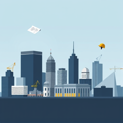A sleek and modern cityscape of Newark, New Jersey, featuring iconic architectural landmarks such as the Prudential Tower and the Newark Museum, rendered with clean, minimalist lines and subtle geometric shapes that evoke sophistication and clarity. Floating above the skyline are simplified, stylized blueprints and architectural tools—rulers, compasses, and tiny drafting triangles—adding a playful yet professional touch, hinting at innovative design and meticulous planning. The scene is bathed in soft, muted tones of navy blue, light gray, and crisp white, establishing a calm and confident mood, with only hints of warm gold accents that suggest excellence and prestige. The background is a gradient from light sky blue at the top to a darker charcoal at the bottom, providing depth while maintaining minimalism. Quirky details include miniature floating construction helmets and tiny stylized sketches of famous building facades subtly integrated into the skyline, adding personality and a sense of lively craftsmanship. The entire composition emphasizes clarity, precision, and creativity, presenting an urbanscape that communicates top-tier architectural expertise in Newark without clutter, making it perfect for a professional blog cover that exudes modernity and authority with a touch of playful ingenuity.