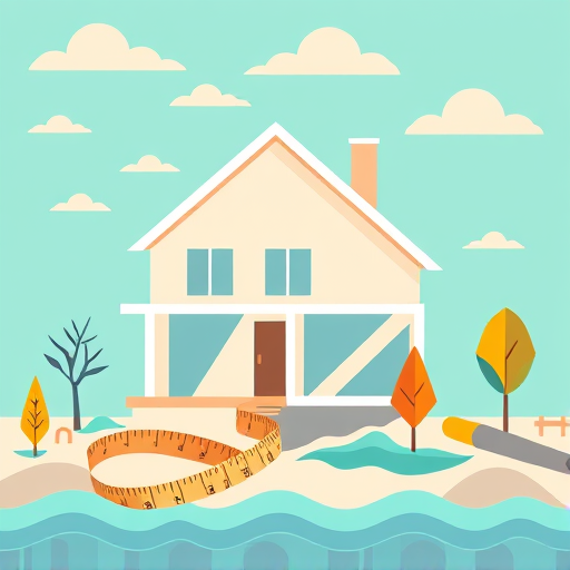 A vibrant, eye-catching blog cover image centered around the theme of architects for home renovation in Stamford, Connecticut, rendered in a Geometric Abstraction style. The composition features a series of stylized geometric shapes forming a modern house outline, with sleek angular lines and layered polygons suggestive of construction plans and architectural blueprints. The house is composed of interconnected triangles, rectangles, and trapezoids in a harmonious balance of sharp and soft edges, evoking both precision and creativity. Surrounding the house are abstract representations of tools—stylized rulers, compasses, and blueprint scrolls—crafted from minimalistic, geometric patterns that lend a playful yet professional air. To give the scene a quirky twist, include a whimsical, oversized tape measure winding through the scene like a playful ribbon, and tiny, abstract trees with polygonal leaves in contrasting forms and colors, adding personality and depth to the environment. The background hints at Stamford's coastal charm through geometrized, stylized waterfronts—waves and shoreline shapes—using fluid, curving shapes contrasted with the structured architecture, all set under a sky filled with abstract cloud forms in subtle pastel hues. The overall tone is crisp, innovative, and slightly playful, conveying confidence with a touch of fun. The color palette leans into calming yet modern shades—cool blues, mint greens, soft grays, with accents of warm orange and sunny yellow to highlight key elements—creating a balanced visual harmony that appeals to both professionalism and approachability. The art style's signature geometric abstraction heightens the clean, sophisticated feel of an innovative home renovation scene infused with personality and a nod to Stamford’s coastal landscape.