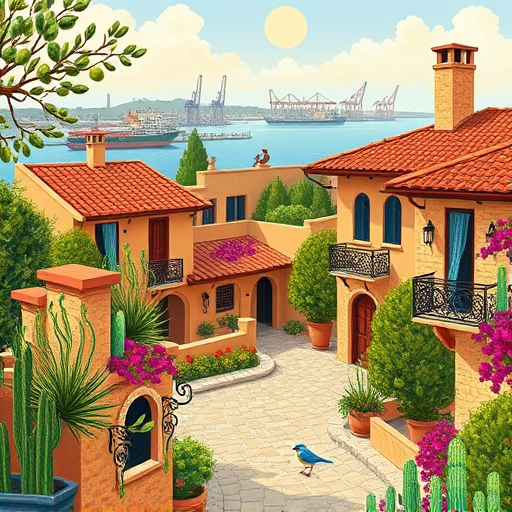 A vibrant pop art-inspired collage illustrating local architect recommendations in Bayonne, New Jersey. Visual elements feature stylized, geometric blueprints and colorful building silhouettes—ranging from classic brownstones to modern waterfront condos—floating against a lively background of exaggerated, bold patterns like zigzags, dots, and swirls in bright hues of turquoise, magenta, yellow, and orange. Playful details include whimsical spirals around cranes, exaggerated renderings of windows and rooftops, and tiny, cartoon-like construction tools scattered dynamically across the scene. The mood exudes energetic professionalism with a quirky twist, inviting curiosity and creativity, while avoiding human figures for a cleaner design focus. The background reflects Bayonne’s scenic waterfront with stylized, simplified bridges and distant skyline, rendered in contrasting bright colors to deepen the pop art effect. The overall composition balances structured architectural elements with lively, eye-catching patterns, capturing a sense of community-driven innovation and design expertise. The color palette emphasizes bold, saturated tones to evoke excitement and inspiration, perfectly suited for a blog cover that’s both informative and visually captivating.