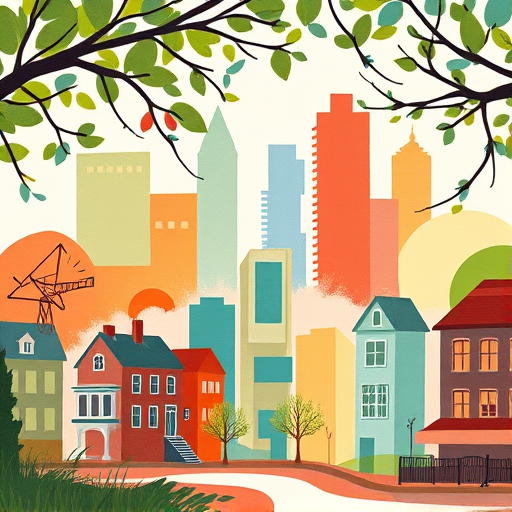 A vibrant and immersive visual representing the theme "architecture firms near me with good reviews in Yonkers, New York." The scene features a sprawling cityscape of Yonkers basked in warm, inviting light, with modern, sleek building silhouettes that showcase innovative design—some with playful, exaggerated rooflines and whimsical windows—highlighting the creativity of local architecture firms. Among the structures, subtle nods to craftsmanship appear, like tiny flags atop rooftops or miniature blueprint scrolls peeked from windows, adding quirky personality and a sense of bustling activity. The background is a stylized Hudson River with gentle waves rendered as broad color fields, blending shades of cerulean and teal, creating a calming yet lively environment that emphasizes the riverfront setting. Tall trees with abstract, blocky foliage in soothing greens frame the scene, balancing urban and natural elements. As a quirky detail, floating speech bubbles with abstract icons—stars, thumbs-up, checkmarks—represent positive reviews, hovering playful above the buildings but subtly integrated into the sky without overpowering the composition. The mood is cheerful and professional, with a touch of playful optimism, perfectly suited for a blog cover that inspires trust and curiosity about local architectural excellence. The art style 'ColorFieldPainting' heavily influences the aesthetic, with large, flat blocks of color dominating the scene—rich ochres, vibrant blues, and soft pastel greens—creating an abstract, harmonious harmony that energizes the eye while keeping the overall tone calm and inviting, ideal for a local business-focused blog cover.